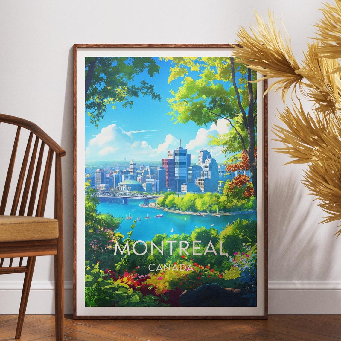 Montreal Canada Skyline Harbor Sailboats Cityscape Travel Poster