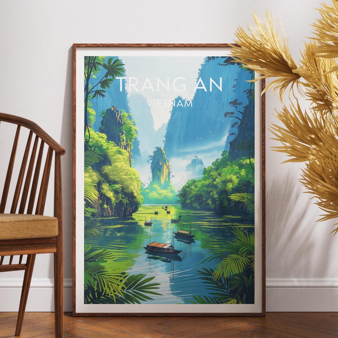 Trang An Vietnam River Karst Boats Jungle Travel Poster Decor