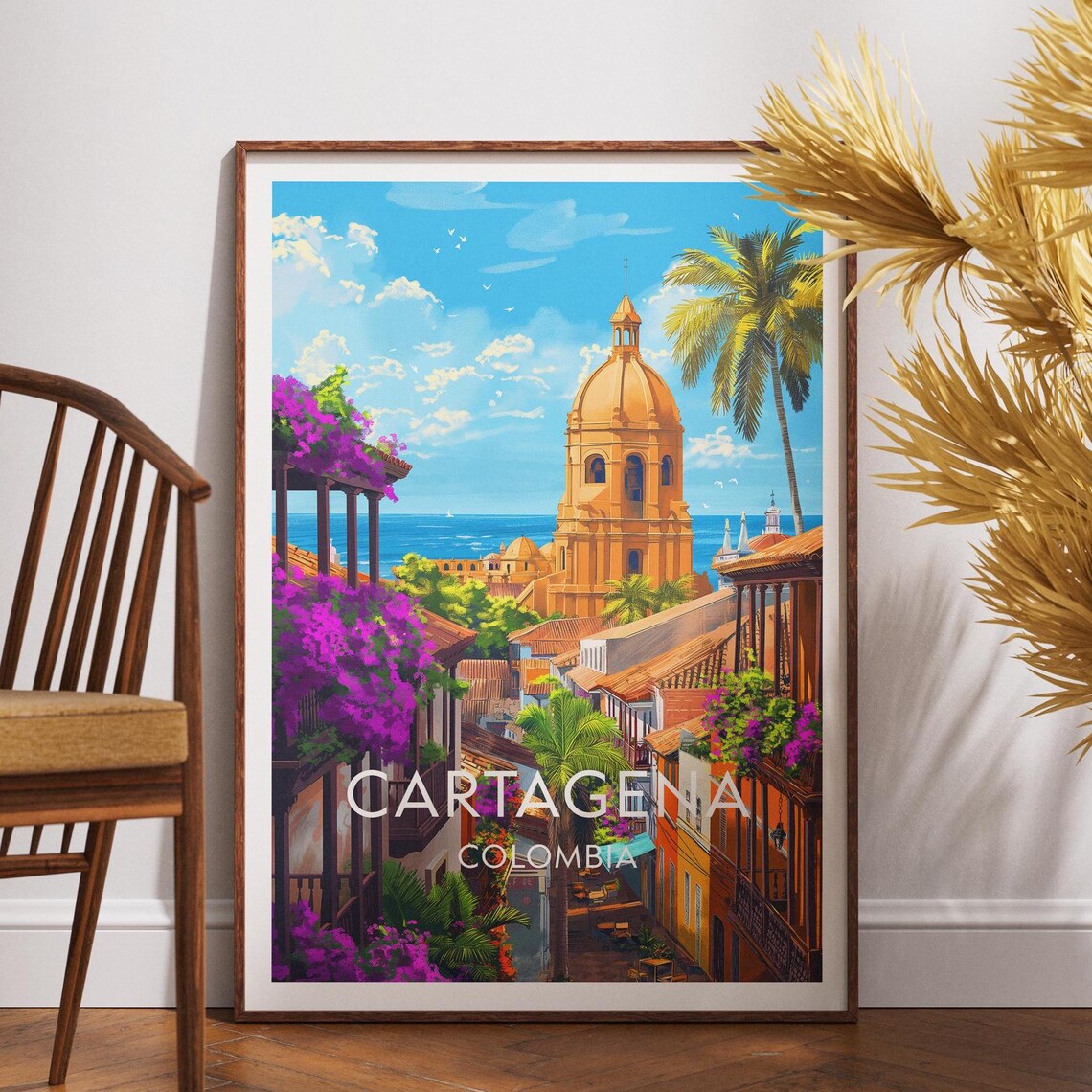 Cartagena Colombia Old Town Roofs and Church Tower Travel Poster