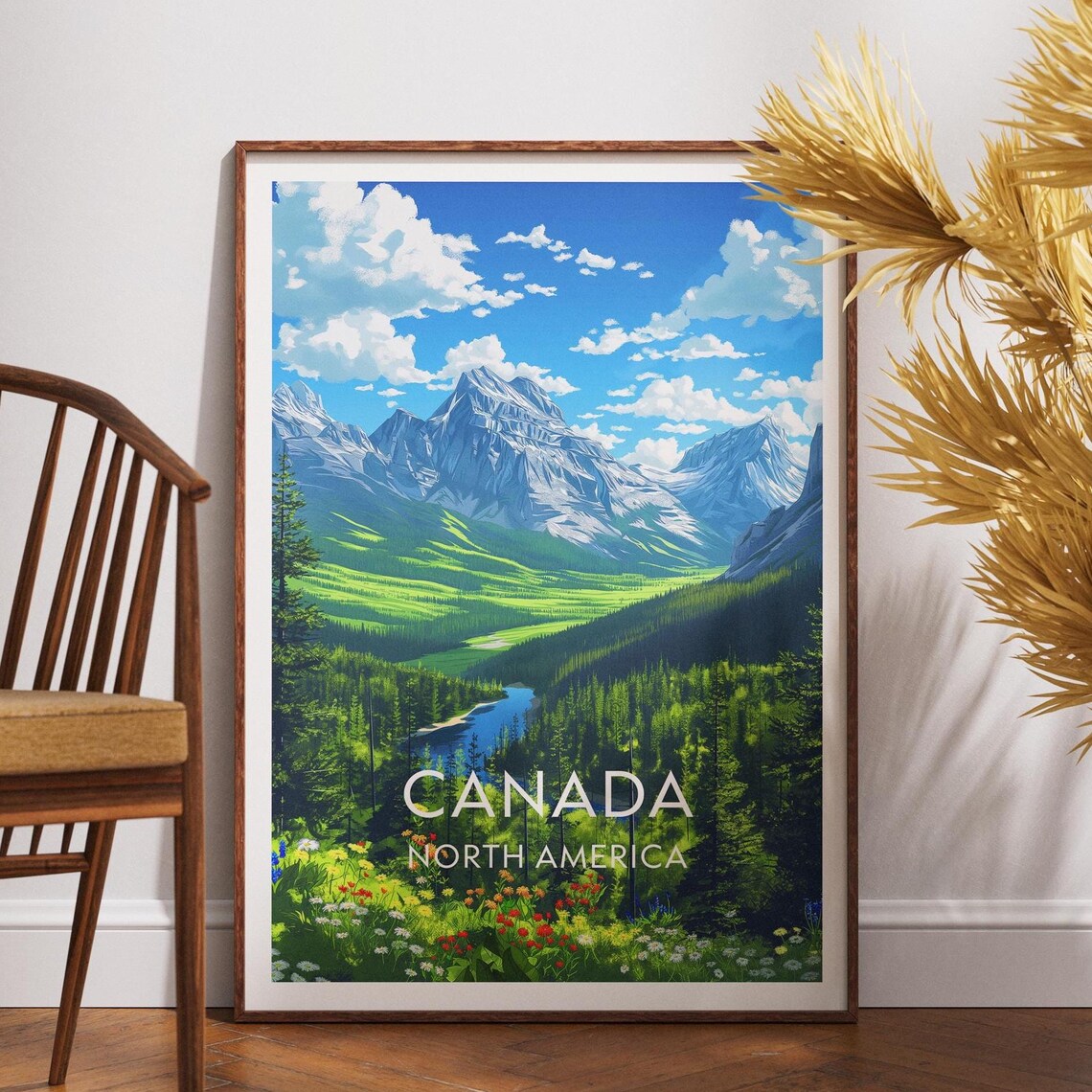 Canada North America Snowy Peak Valley Summer Mountain Poster