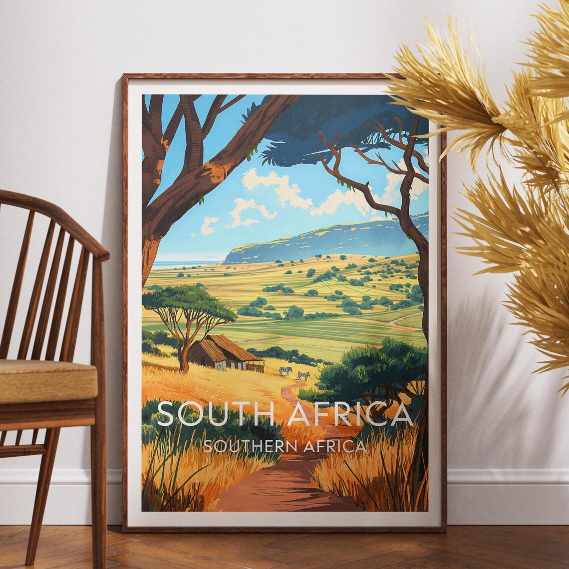 South Africa Safari Savanna Zebras Acacia Trees Wildlife Travel Poster