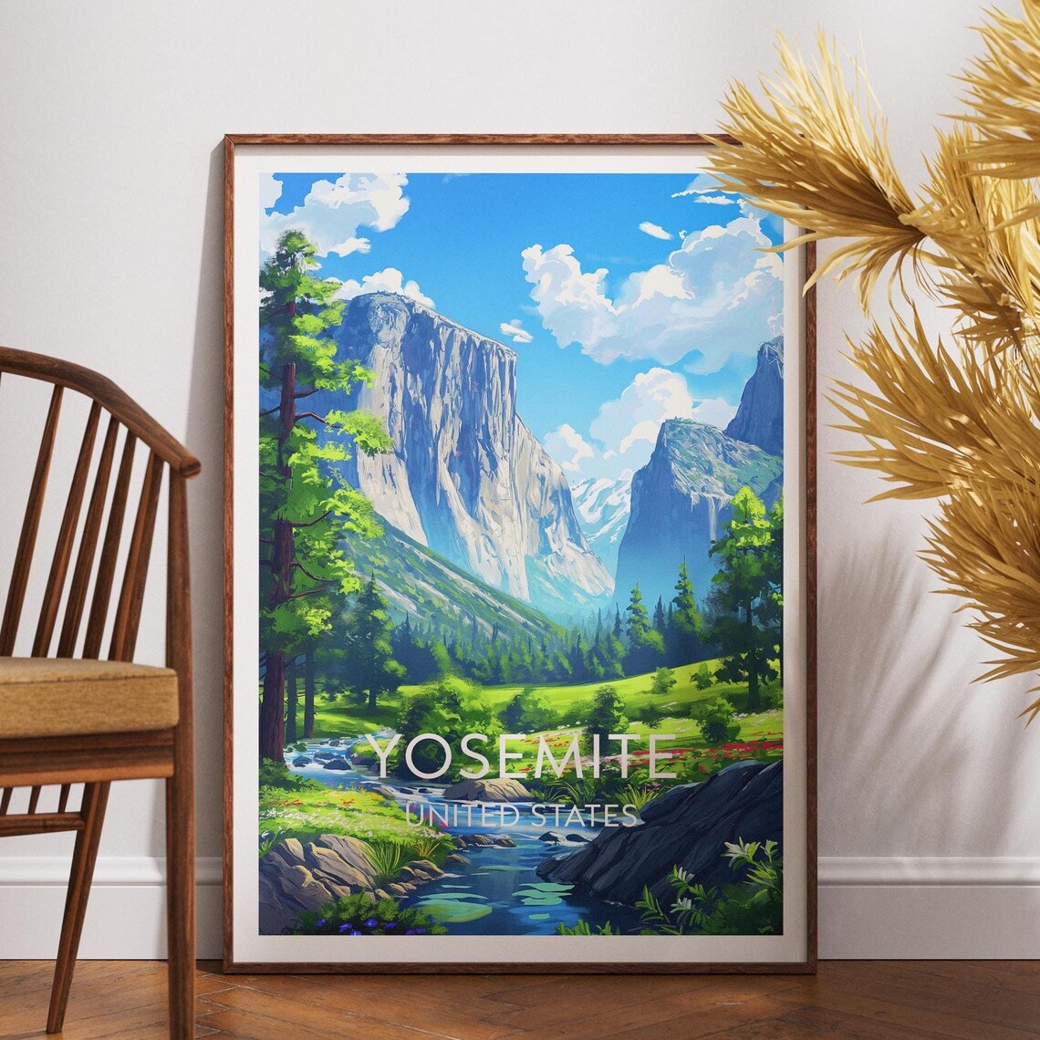 Yosemite United States El Capitan Valley River Retro Travel Poster