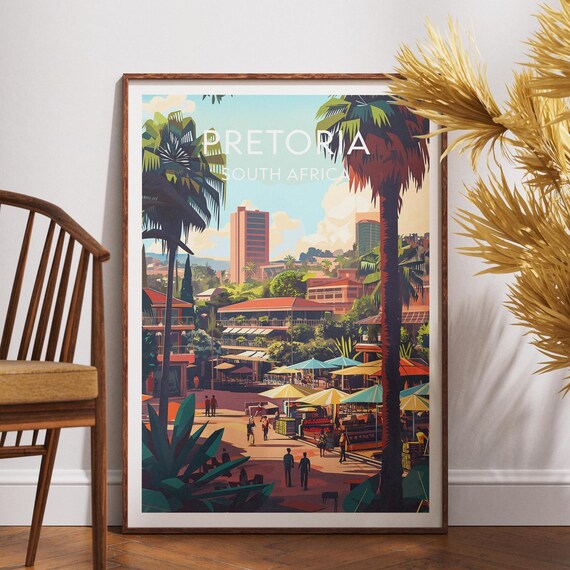 Pretoria South Africa Market Square Palm Trees City Travel Poster