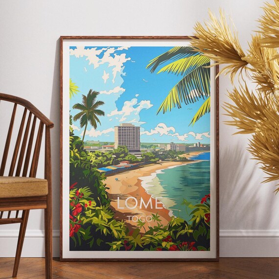 Lome Togo Beach Palms Waterfront Skyline Tropical Travel Poster