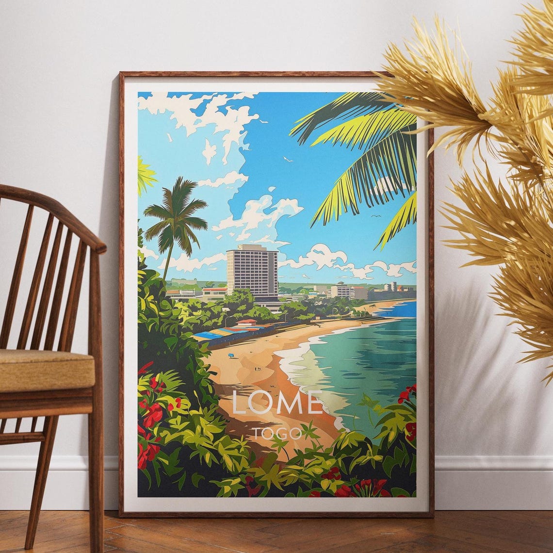 Lome Togo Beach Palms Waterfront Skyline Tropical Travel Poster