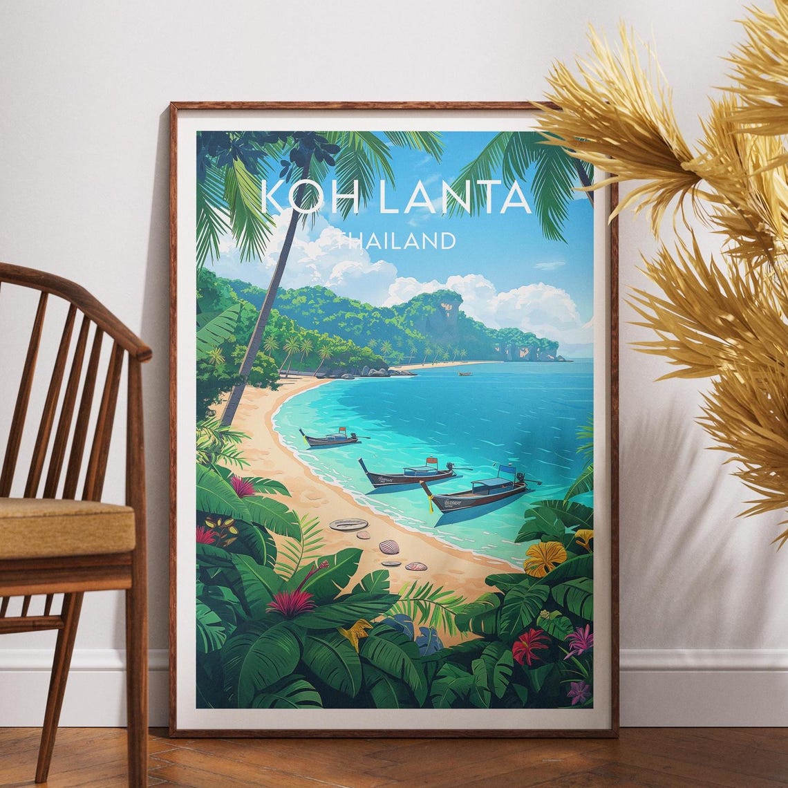 Koh Lanta Thailand Tropical Beach Longtail Boat Cove Travel Poster