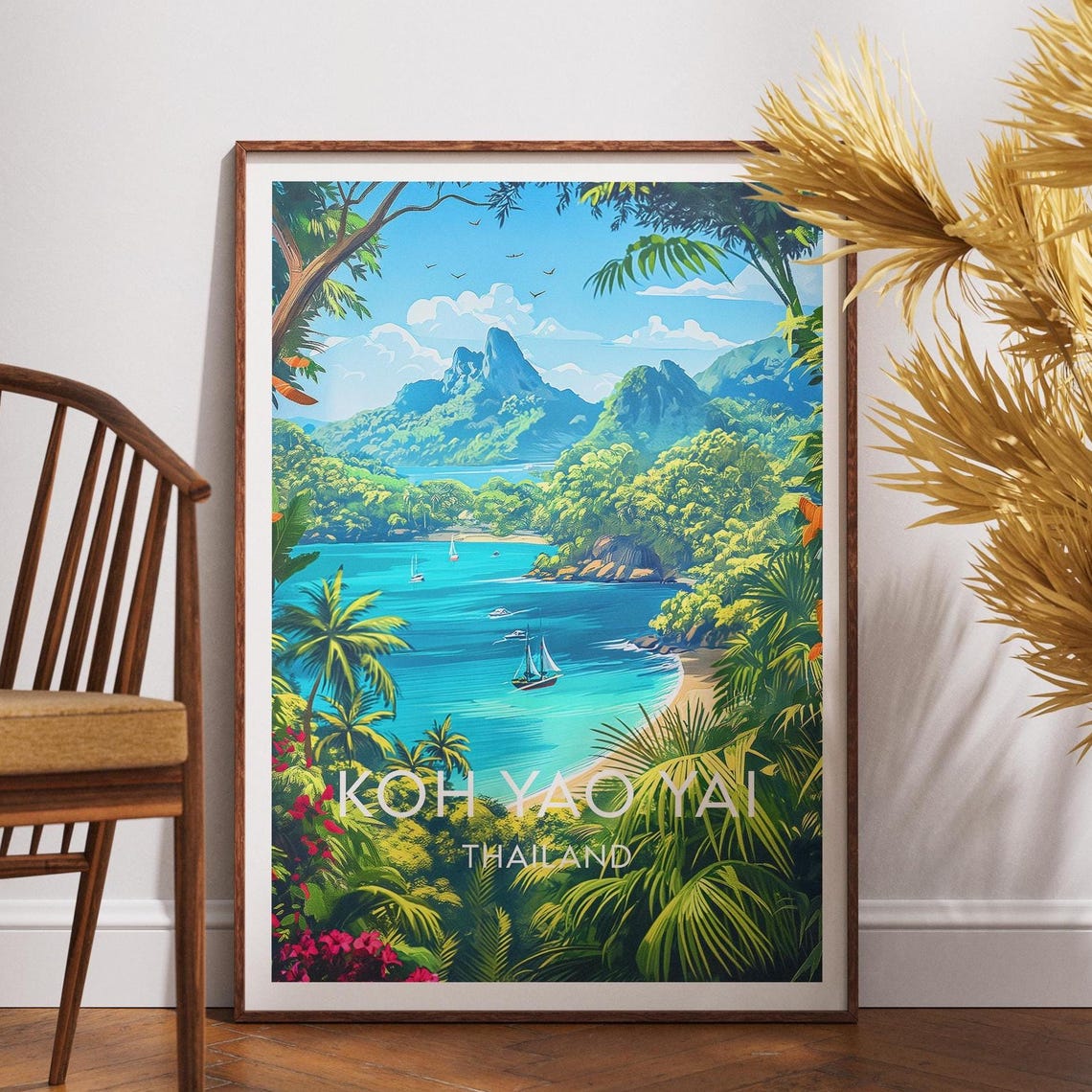 Koh Yao Yai Thailand Limestone Bay Sailboats Jungle Lagoon Poster