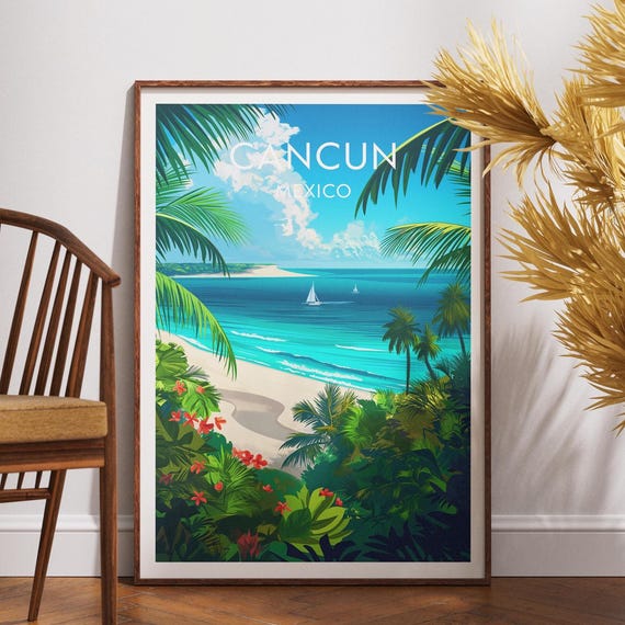 Cancun Travel Print Mexico Poster Wall Art North America