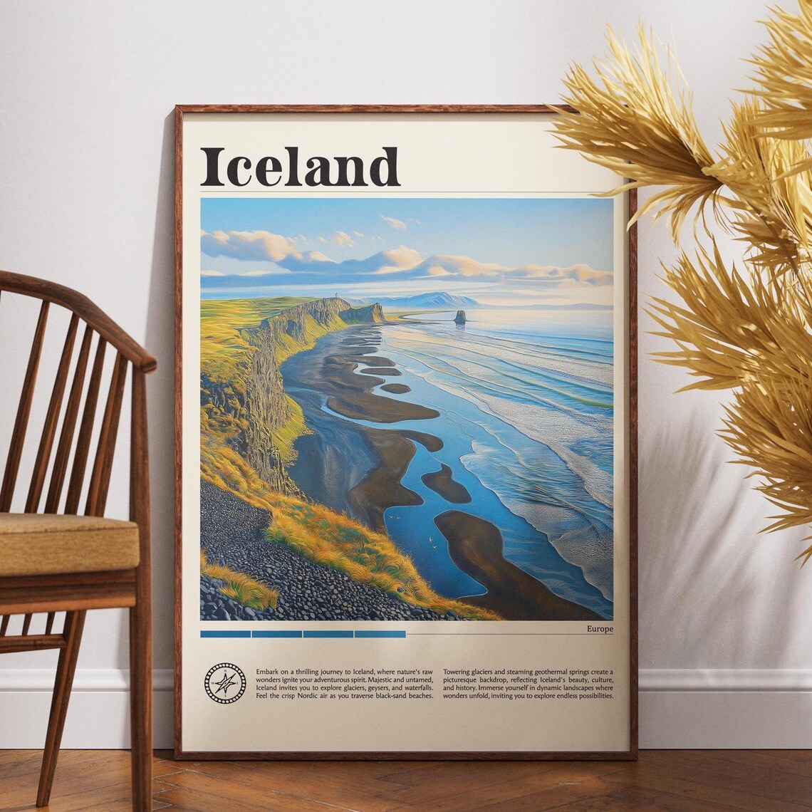 Iceland Black Sand Beach Coast Vintage Travel Poster of Europe