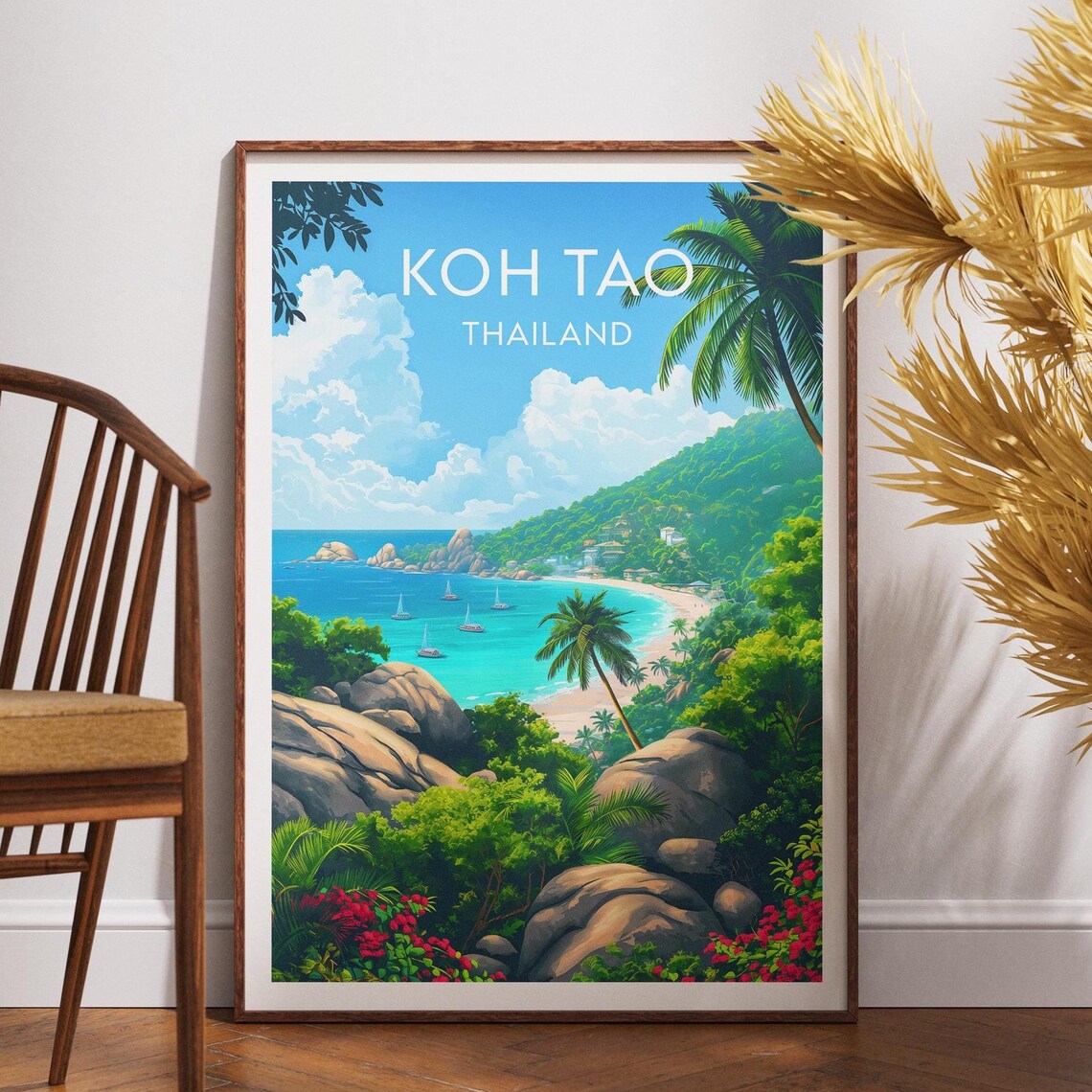 Koh Tao Thailand Rocky Bay Sailboats Palm Beach Island Poster