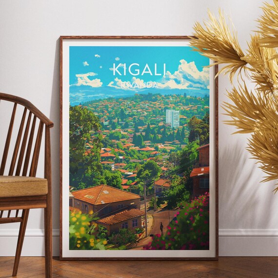 Kigali Rwanda Blue Sky Hillside Houses Africa Travel Art Poster