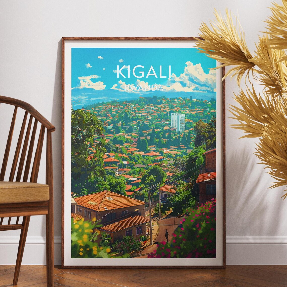 Kigali Rwanda Blue Sky Hillside Houses Africa Travel Art Poster