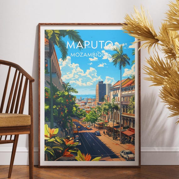 Maputo Poster Mozambique Print Travel Wall Art Africa African Wildlife