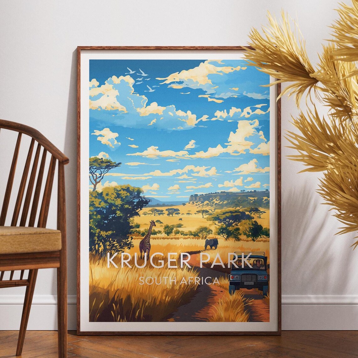 Kruger Park South Africa Safari Giraffe Sunset Wildlife Travel Poster