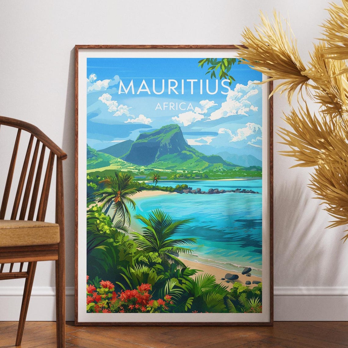 Mauritius Africa Island Tropical Lagoon Palm Beach Travel Poster