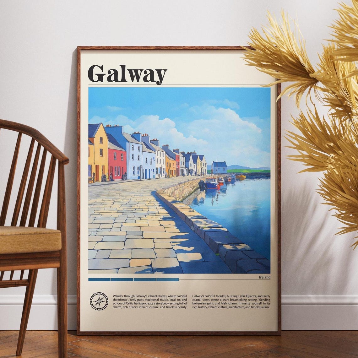 Galway Ireland Harbor Cobblestone Quay Colorful City Travel Poster