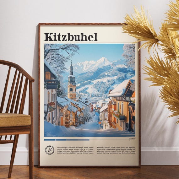 Kitzbuhel Travel Print Austria Poster Wall Art Skiing