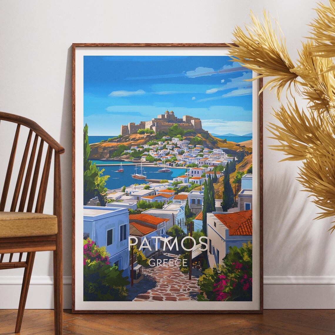 Patmos Greece Travel Poster, Europe Art Print