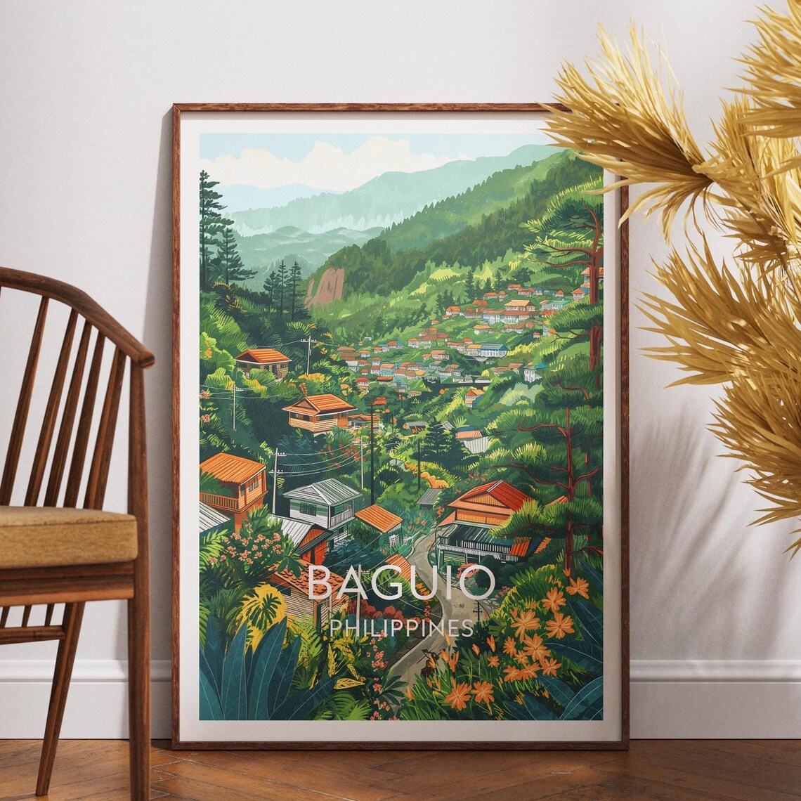 Baguio Philippines Pine Forest Village Valley Scenic Travel Poster