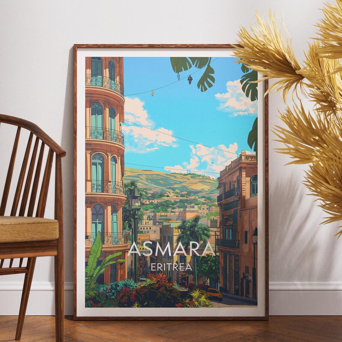 Asmara Eritrea Sunlit Colonial Avenue Palm Hills Africa Travel Poster