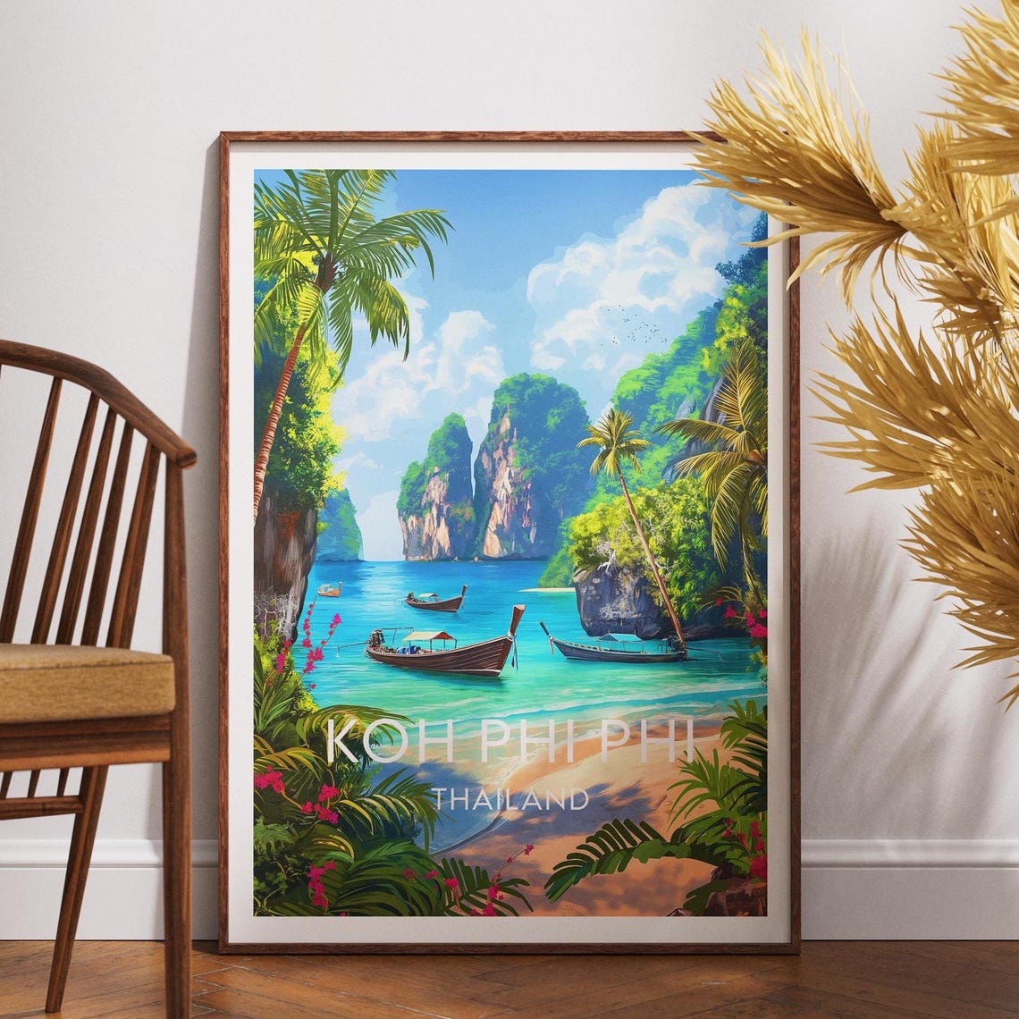 Koh Phi Phi Thailand Limestone Cliffs Tropical Beach Travel Poster