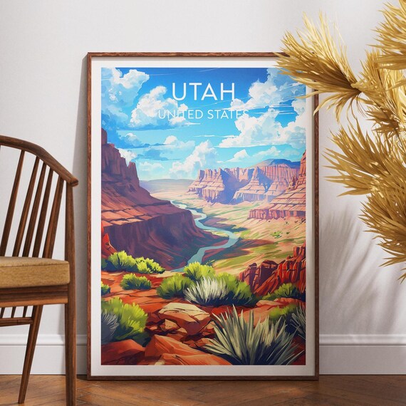 Utah United States Red Rock Canyon River Desert Travel Poster