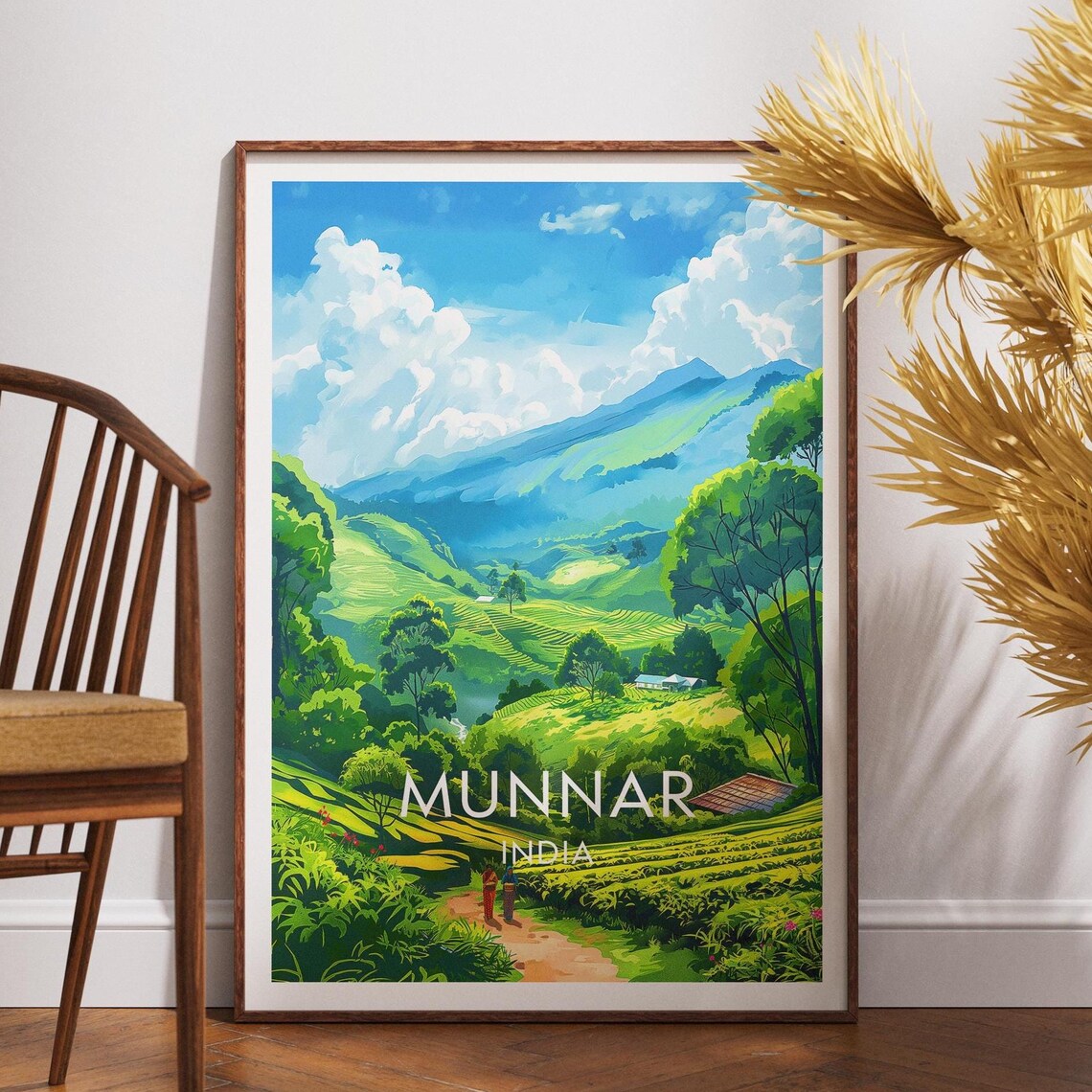Munnar India Tea Plantation Rolling Green Hills Valley Travel Poster