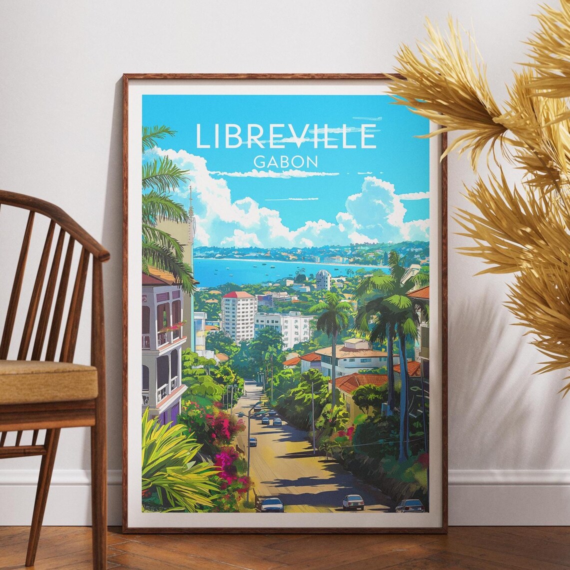 Libreville Gabon Tropical City Coastline Vintage Travel Poster