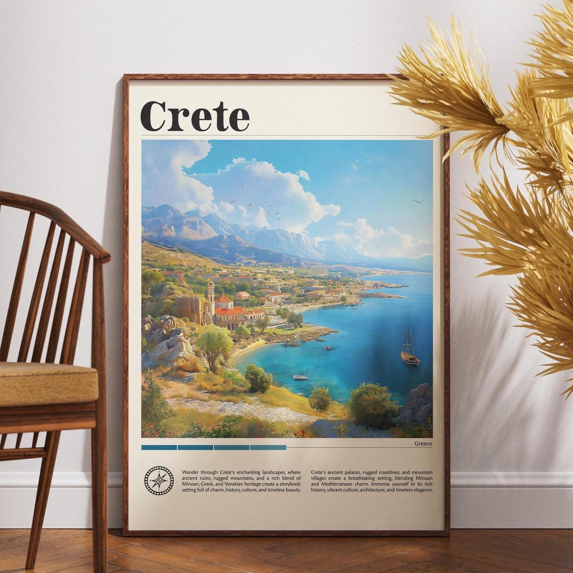 Crete Greece Turquoise Bay Coastal Village Classic Travel Poster