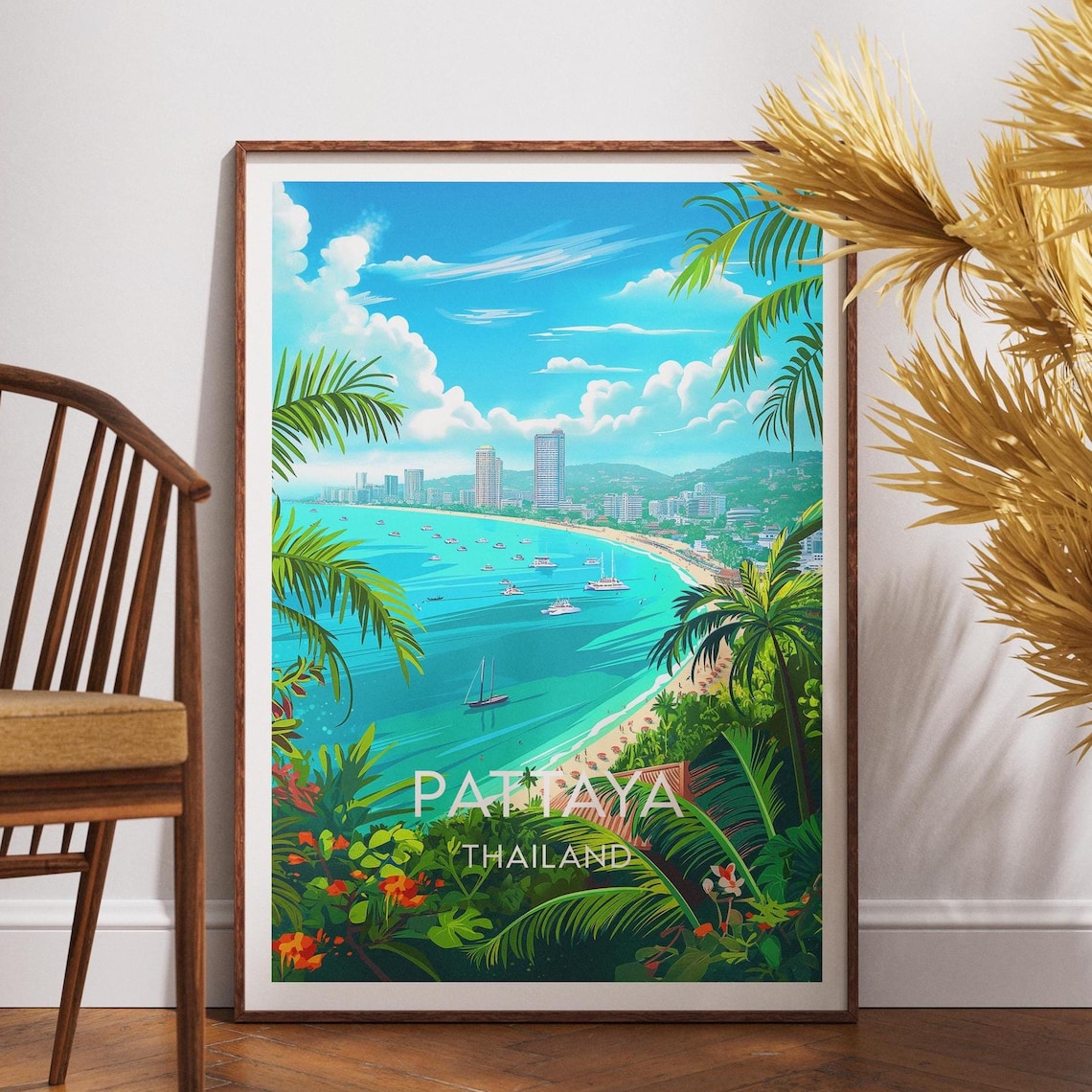 Pattaya Thailand Tropical Beach Bay Aerial View Travel Poster