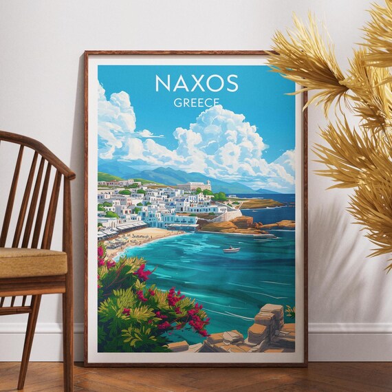 Naxos Greece Aegean Sea Beach Whitewashed Island Travel Poster