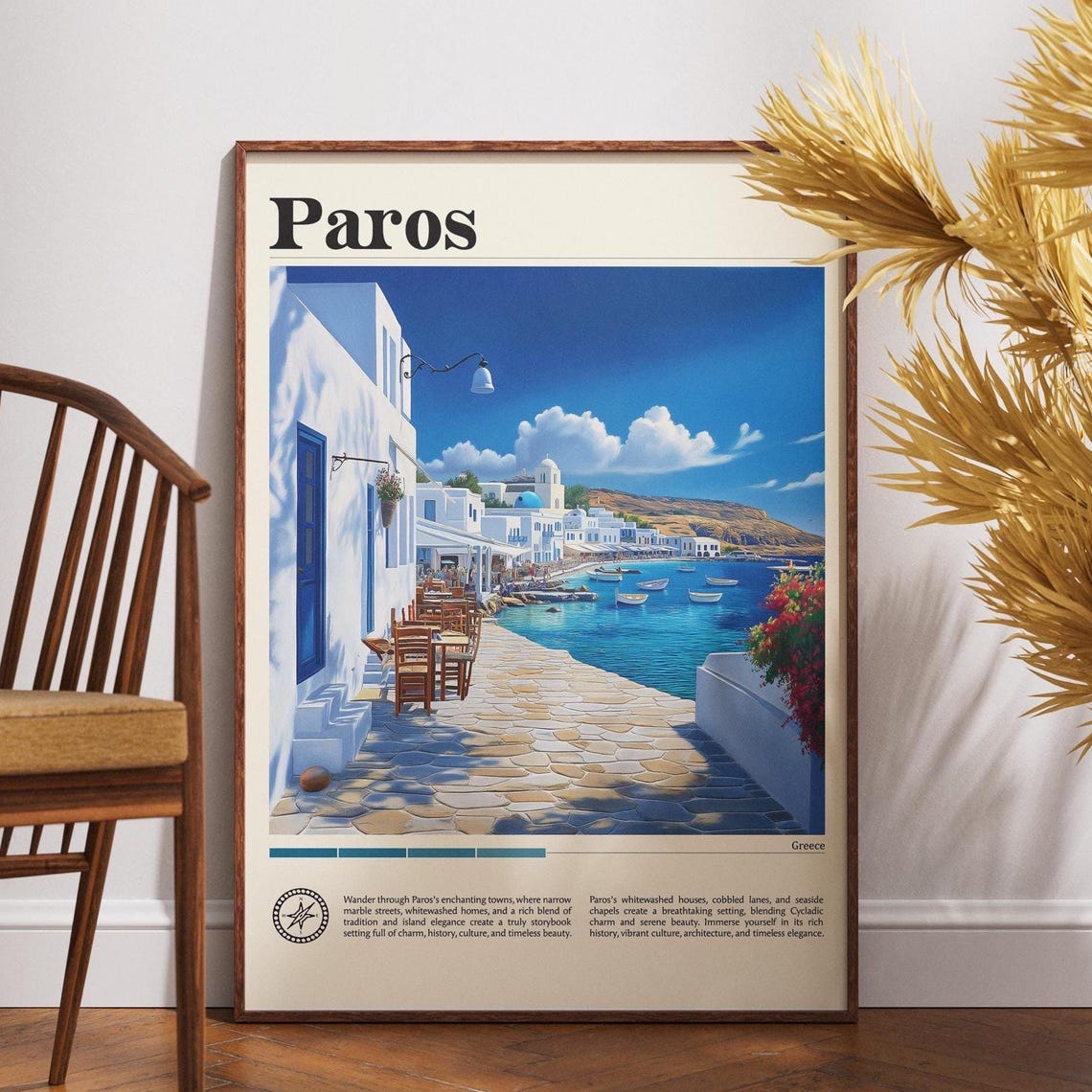 Paros Greece Waterfront Promenade Whitewashed Village Travel Poster