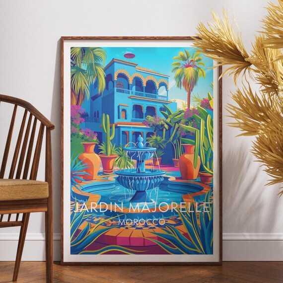 Jardin Majorelle Morocco Blue Villa Fountain Garden Travel Poster