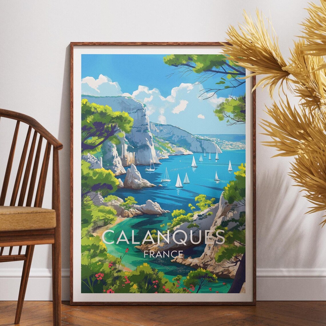 Calanques France Limestone Cliffs Turquoise Sea Travel Poster