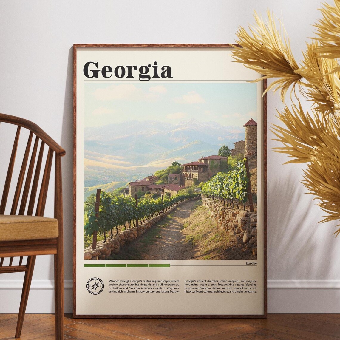 Georgia Country Travel Poster Vineyard Village Mountains Wine Region Art