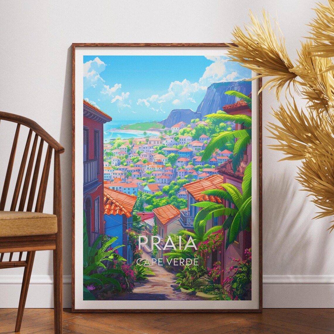 Praia Cape Verde Tropical Street Scene Beach Coast Travel Poster