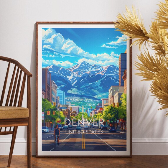 Denver Colorado Downtown Street Rocky Mountain Cityscape Poster