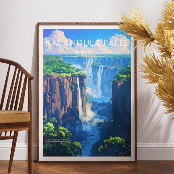 Kalandula Falls Angola Cascading Waterfall Gorge Travel Poster