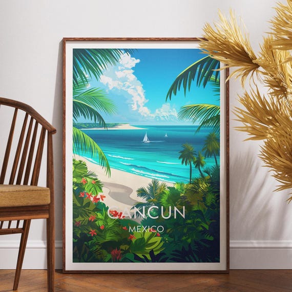 Cancun Travel Print Mexico Poster Wall Art North America
