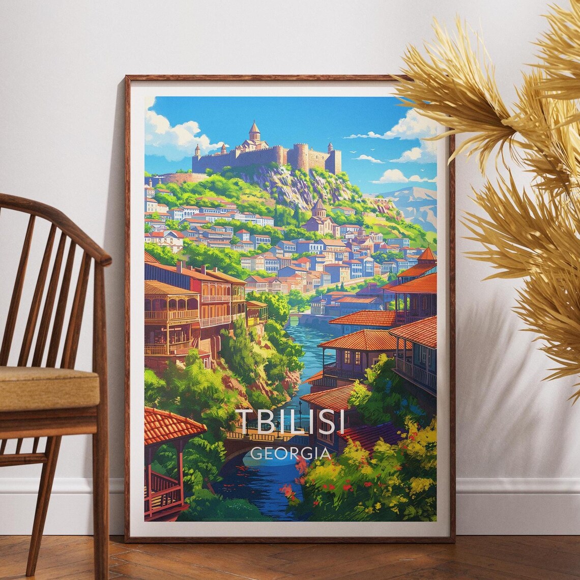 Tbilisi Georgia Old Town Fortress River Vintage Travel Poster