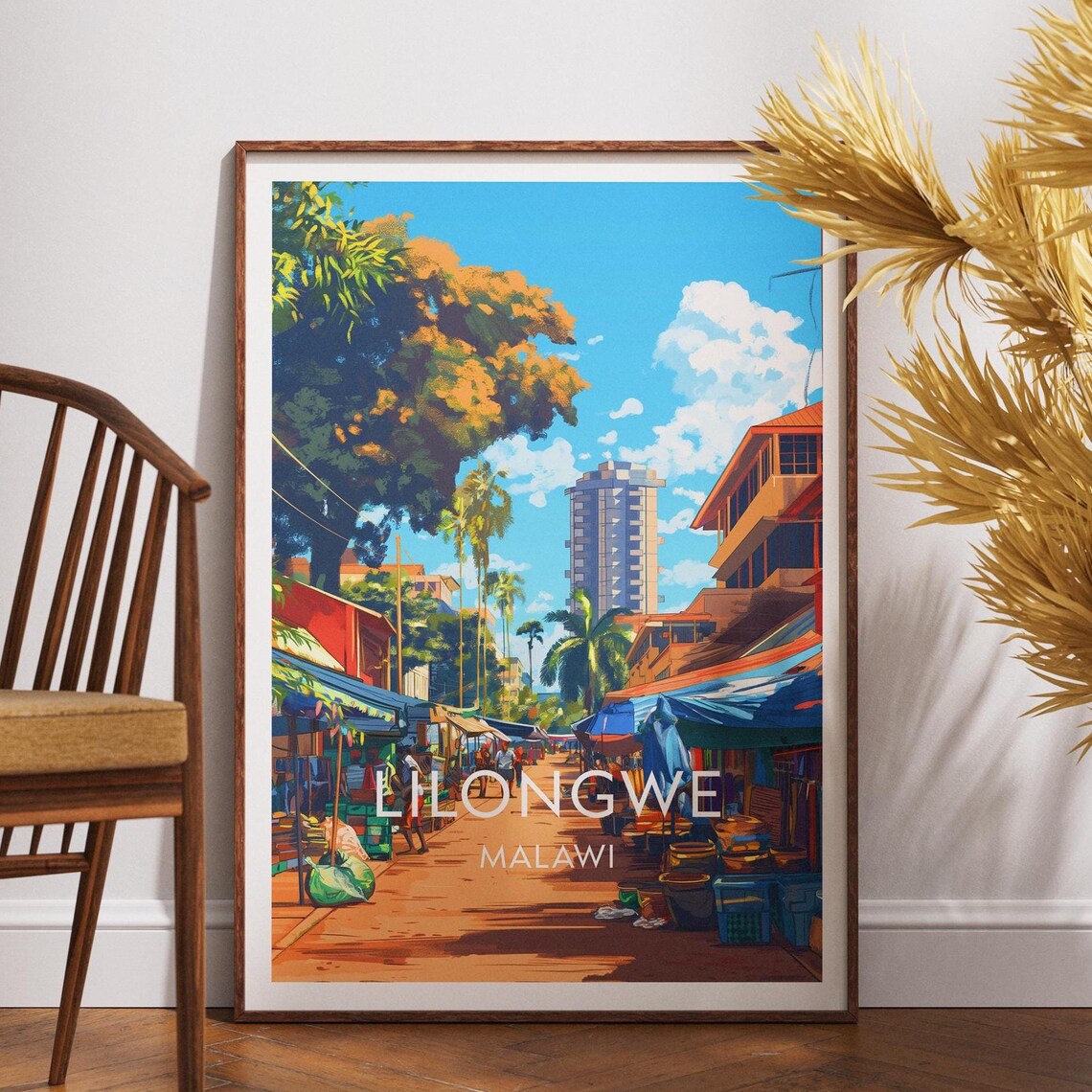 Lilongwe Malawi Vibrant Market Street Cityscape Travel Poster