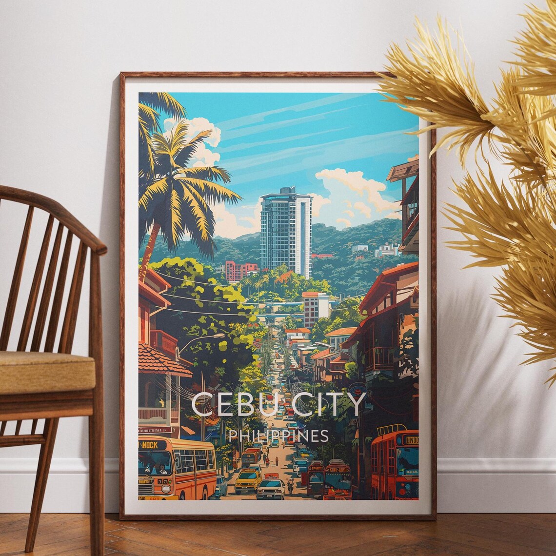 Cebu City Philippines Bustling Street Jeepney Cityscape Poster