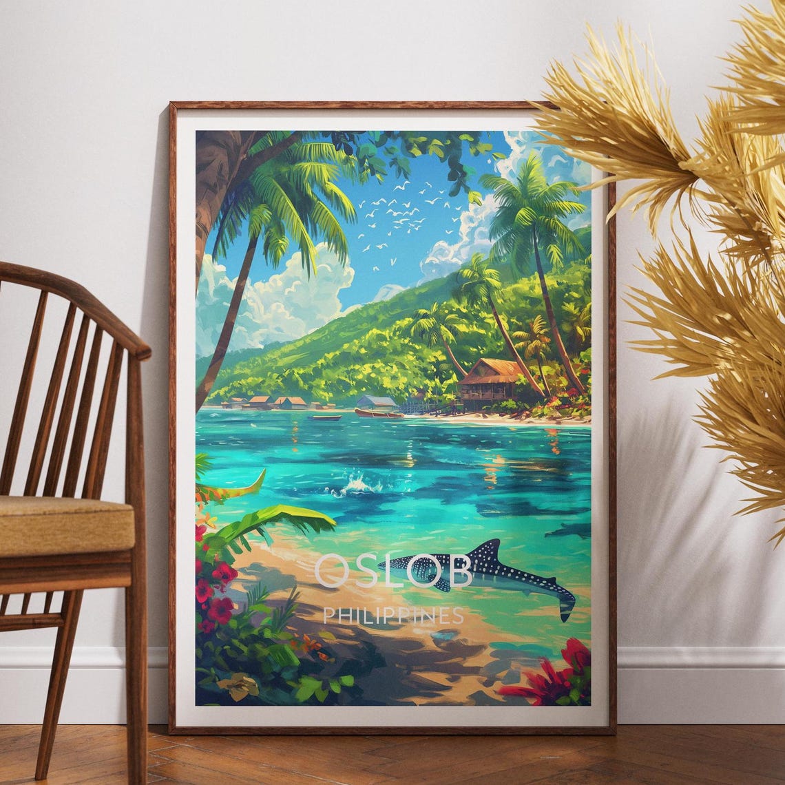 Oslob Philippines Whale Shark Tropical Beach Dive Travel Poster