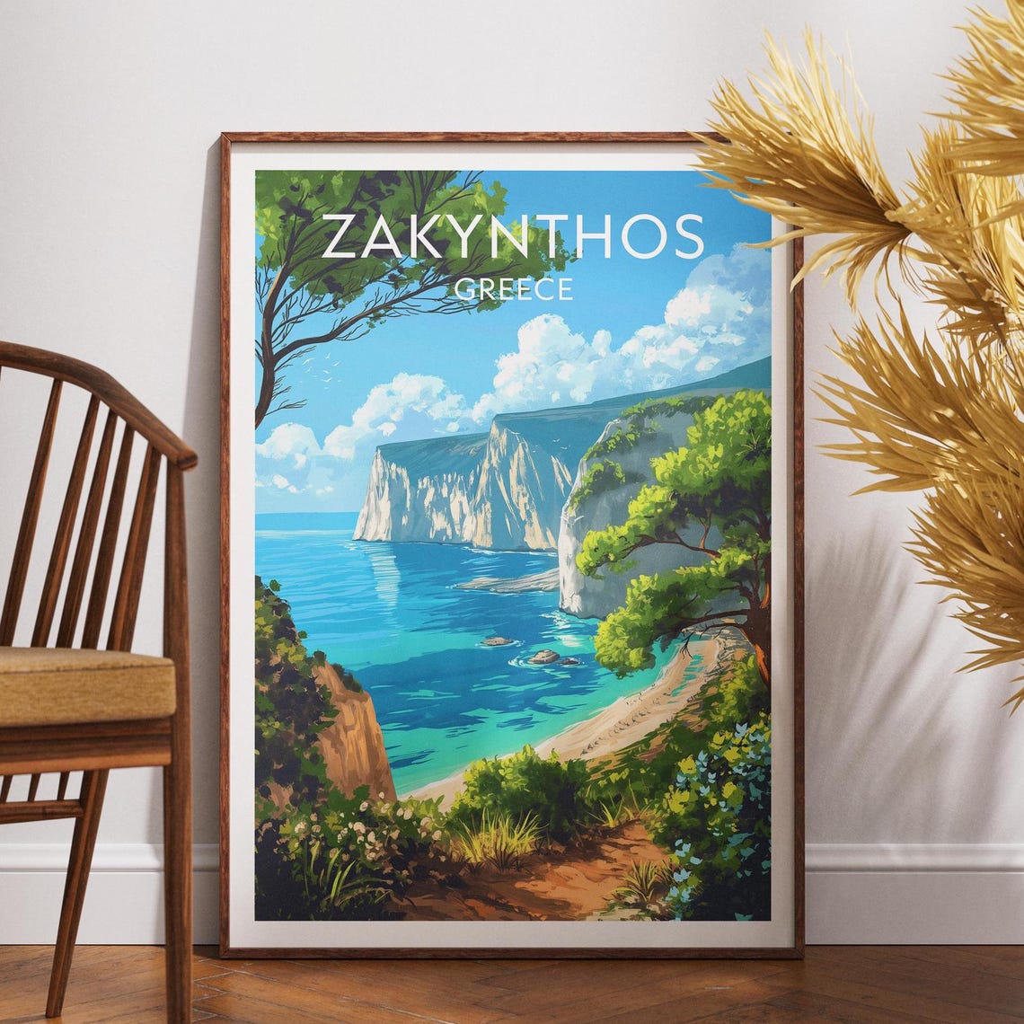 Zakynthos Greece Sea Cliffs Hidden Cove Island Travel Poster