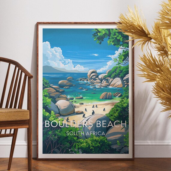 Boulders Beach Penguin Colony South Africa Coastal Travel Poster