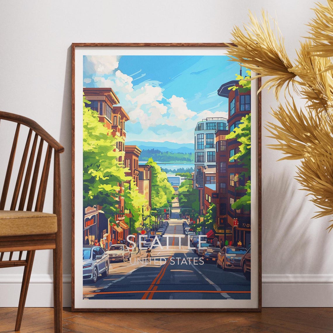 Seattle Washington Hill Street Waterfront City Travel Poster
