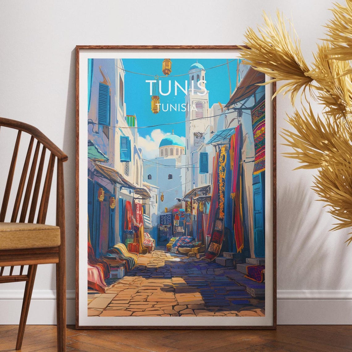 Tunis Tunisia Souk Bazaar Street Blue Shutters Travel Art Poster