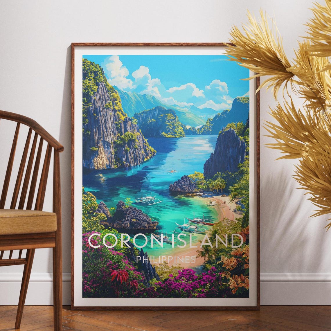 Coron Island Philippines Lagoon Karst Cliffs Boat Travel Poster
