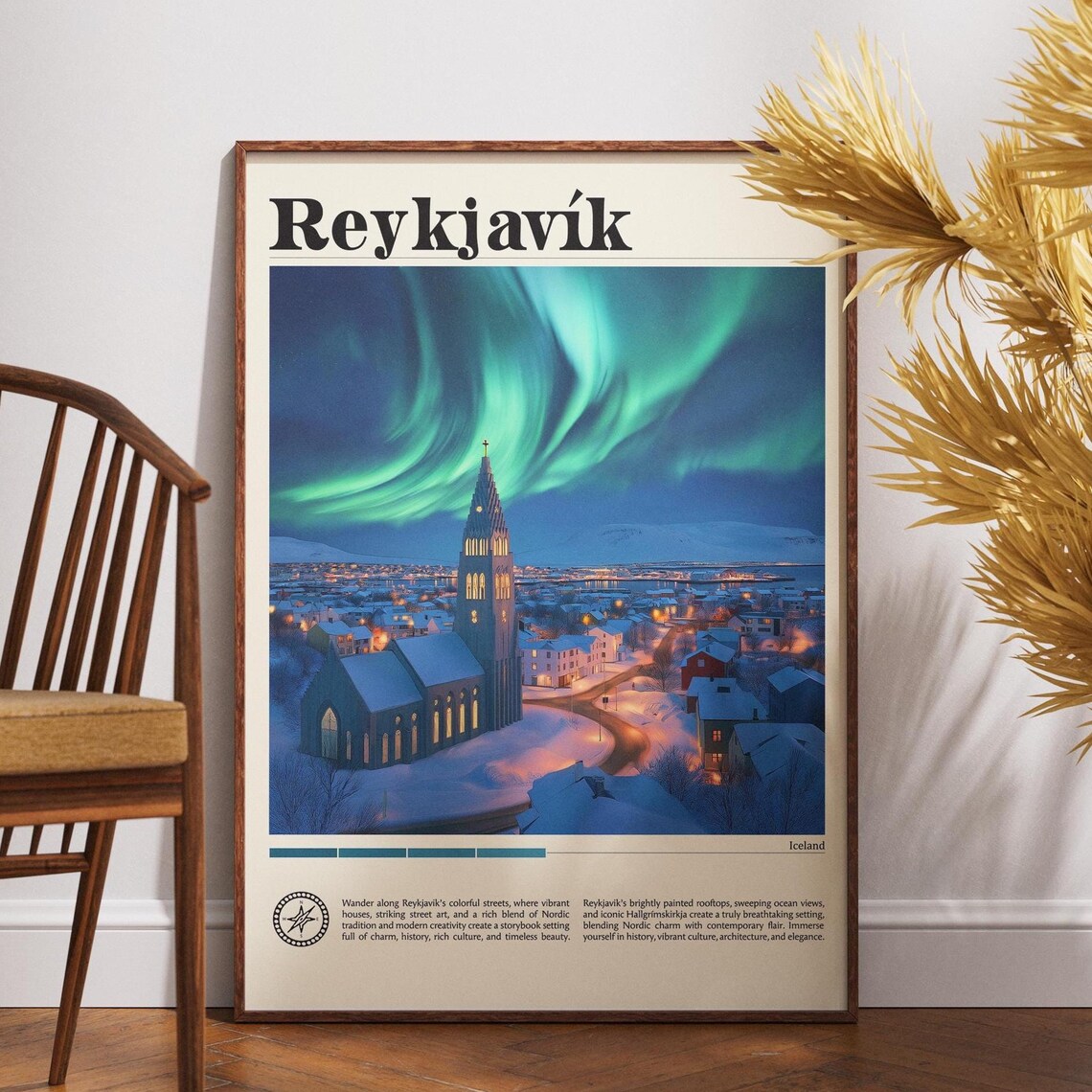 Reykjavik Iceland Northern Lights Hallgrimskirkja Travel Poster