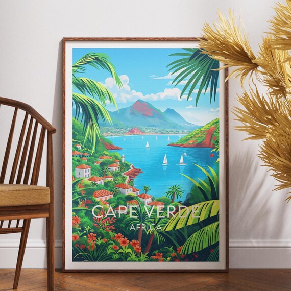 Cape Verde Africa Tropical Bay Sailboats Palm Trees Coast Poster